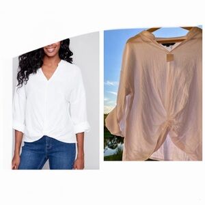 NWT BLOUSE WHITE COTTON CHARLIE B  /with Front Knot/Size:M